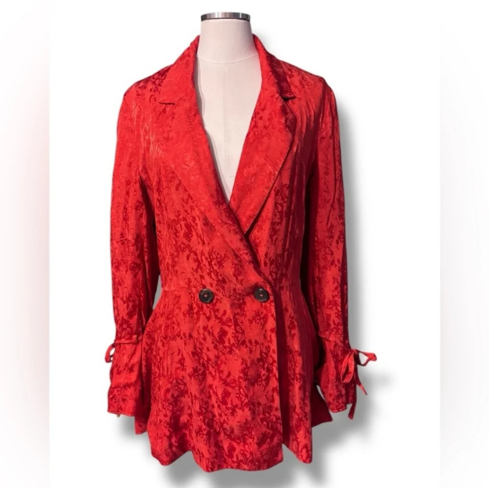 FREE PEOPLE Stella Satin Jacquard Blazer Sienna Red - Picture 8 of 8